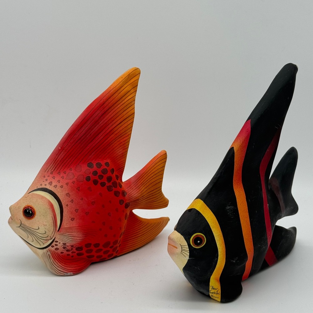 Vintage Arco Tonala Mexico Papier Mache Angel Fish Sculptures Pair Folk Art '70s